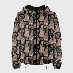 Куртка с капюшоном женская Зайцы и пижма, цвет: 3D-черный