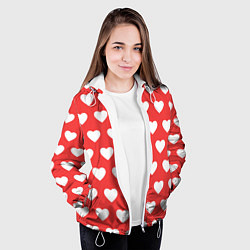 Куртка с капюшоном женская Сердечки на красном фоне, цвет: 3D-белый — фото 2