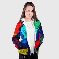 Куртка с капюшоном женская Яркие перья, цвет: 3D-белый — фото 2