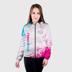 Куртка с капюшоном женская Subaru neon gradient style: надпись, символ, цвет: 3D-черный — фото 2