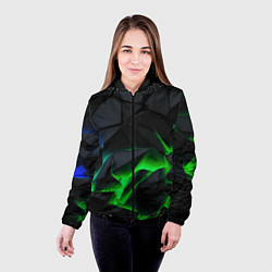 Куртка с капюшоном женская Зеленый и синий неон, цвет: 3D-черный — фото 2