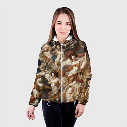 Куртка с капюшоном женская Дамы и цветы классицизм, цвет: 3D-белый — фото 2