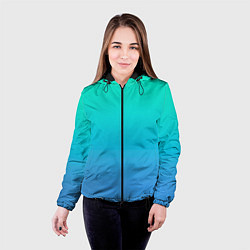 Куртка с капюшоном женская Градиент сине-зелёный светлый, цвет: 3D-черный — фото 2