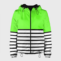 Куртка с капюшоном женская Полосатый ярко-салатовый, цвет: 3D-черный
