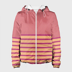 Куртка с капюшоном женская Нежный жёлто-сиреневый полосатый, цвет: 3D-белый