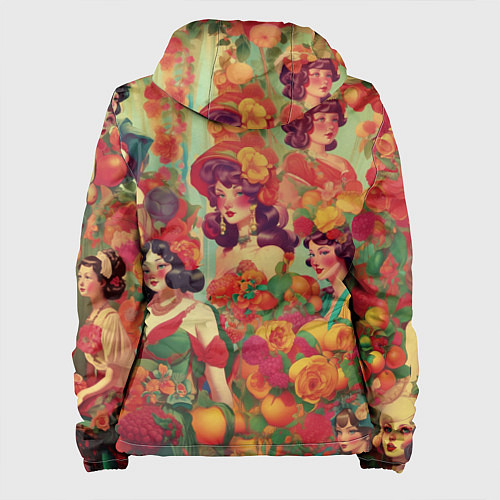 Женская куртка Винтажные ретро леди и цветы / 3D-Черный – фото 2