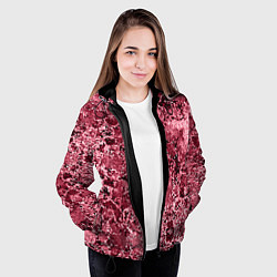 Куртка с капюшоном женская Мозаичный узор в коричнево-красных тонах, цвет: 3D-черный — фото 2