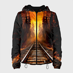 Куртка с капюшоном женская Железная дорога на закате, цвет: 3D-черный