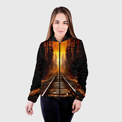 Куртка с капюшоном женская Железная дорога на закате, цвет: 3D-черный — фото 2