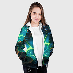 Куртка с капюшоном женская Разлом синих и зеленых неоновых плит, цвет: 3D-белый — фото 2