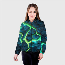 Куртка с капюшоном женская Яркий зеленый разлом плит, цвет: 3D-черный — фото 2