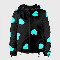 Куртка с капюшоном женская С голубыми сердечками на черном, цвет: 3D-черный