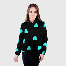 Куртка с капюшоном женская С голубыми сердечками на черном, цвет: 3D-черный — фото 2