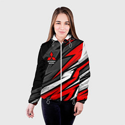 Куртка с капюшоном женская Митсубиси - красный спортивный, цвет: 3D-белый — фото 2