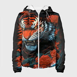 Женская куртка Тигр с розами на волнах в стиле тату ирезуми