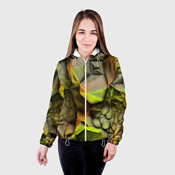 Куртка с капюшоном женская Зеленая объемная космическая текстура, цвет: 3D-белый — фото 2