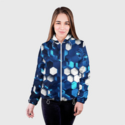 Куртка с капюшоном женская Cyber hexagon Blue, цвет: 3D-белый — фото 2