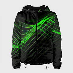 Куртка с капюшоном женская Зеленые яркие линии, цвет: 3D-черный