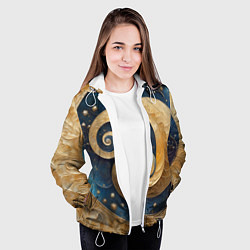 Куртка с капюшоном женская Синий золотой декоративный орнамент, цвет: 3D-белый — фото 2
