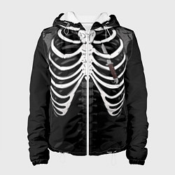 Куртка с капюшоном женская Скелет: ребра и нож, цвет: 3D-белый