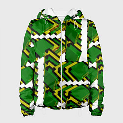 Куртка с капюшоном женская Зеленая микросхема, цвет: 3D-белый