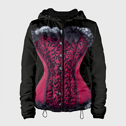 Куртка с капюшоном женская Красный кружевной корсет в викторианском стиле, цвет: 3D-черный