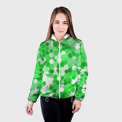 Куртка с капюшоном женская Кибер Hexagon Зелёный, цвет: 3D-белый — фото 2