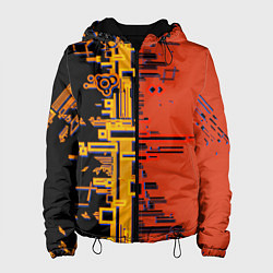 Куртка с капюшоном женская Кибер-глитч красный, цвет: 3D-черный