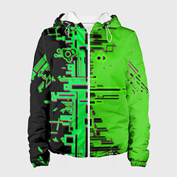 Куртка с капюшоном женская Кибер-глитч зелёный, цвет: 3D-белый