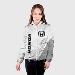 Куртка с капюшоном женская Honda speed на светлом фоне со следами шин: надпис, цвет: 3D-белый — фото 2
