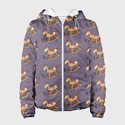 Куртка с капюшоном женская Деревянные лошадки качалки, цвет: 3D-белый