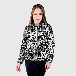 Куртка с капюшоном женская Граффити черно-белый паттерн, цвет: 3D-черный — фото 2