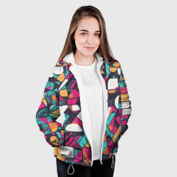 Куртка с капюшоном женская Разноцветные ретро фигуры, цвет: 3D-белый — фото 2
