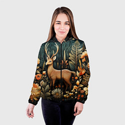 Куртка с капюшоном женская Лесной олень в стиле фолк-арт, цвет: 3D-черный — фото 2