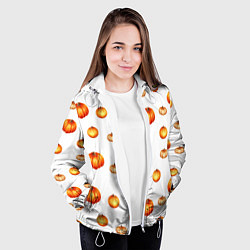 Куртка с капюшоном женская Оранжевые тыквы - паттерн, цвет: 3D-белый — фото 2