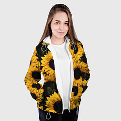 Куртка с капюшоном женская Подсолнухи объемными мазками от нейросети, цвет: 3D-белый — фото 2