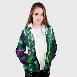 Куртка с капюшоном женская Неоновый зеленый дракон, цвет: 3D-белый — фото 2