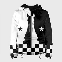 Куртка с капюшоном женская Шахматный конь, цвет: 3D-черный