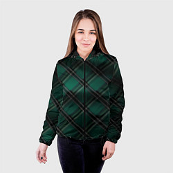 Куртка с капюшоном женская Тёмно-зелёная диагональная шотландская клетка, цвет: 3D-черный — фото 2