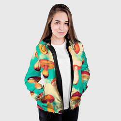 Куртка с капюшоном женская Грибы в небе паттерн, цвет: 3D-черный — фото 2