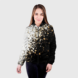 Куртка с капюшоном женская Чёрно белый с золотыми крапинками размытый, цвет: 3D-черный — фото 2