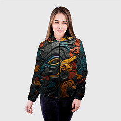 Куртка с капюшоном женская Абстракция в этническом стиле, цвет: 3D-черный — фото 2