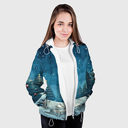 Куртка с капюшоном женская Зеленые елки новый год, цвет: 3D-белый — фото 2