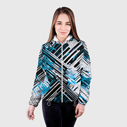 Куртка с капюшоном женская Киберпанк линии белые и синие, цвет: 3D-белый — фото 2