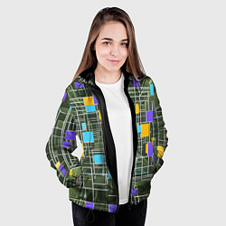 Куртка с капюшоном женская Разноцветные квадраты и белые полосы, цвет: 3D-черный — фото 2