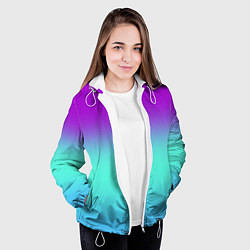 Куртка с капюшоном женская Фиолетовый бирюзовый голубой неоновый градиент, цвет: 3D-белый — фото 2