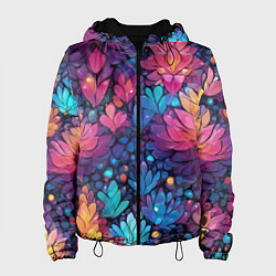 Куртка с капюшоном женская Растительный абстрактный узор, цвет: 3D-черный