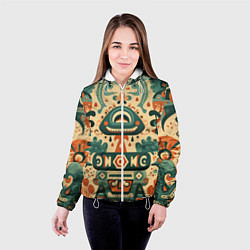 Куртка с капюшоном женская Абстрактный узор в мексиканском фолк-арт стиле, цвет: 3D-белый — фото 2