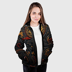 Куртка с капюшоном женская Абстрактный узор в славянской стилистике, цвет: 3D-черный — фото 2