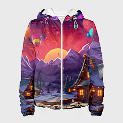 Куртка с капюшоном женская Новогодний закат, цвет: 3D-белый